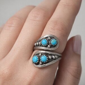 Sterling Silver Turquoise Wrap Ring – Navajo Native American Genevieve Francisco